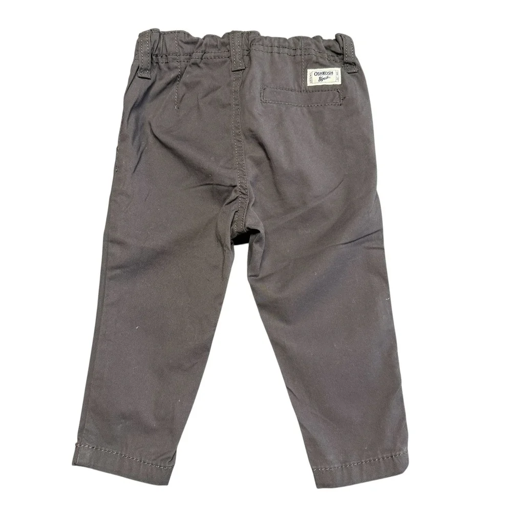 OshKosh B'gosh Baby Boys Gray Twill Pants‎ Elastic Waist Button Closure Size 12M
